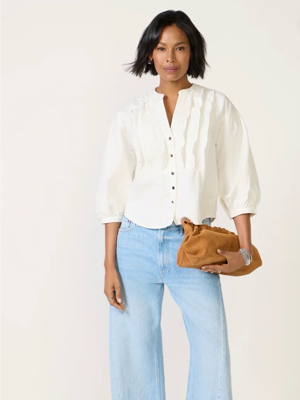 88. Nation $188 Amelia Ruffle Shirt in Porcelain